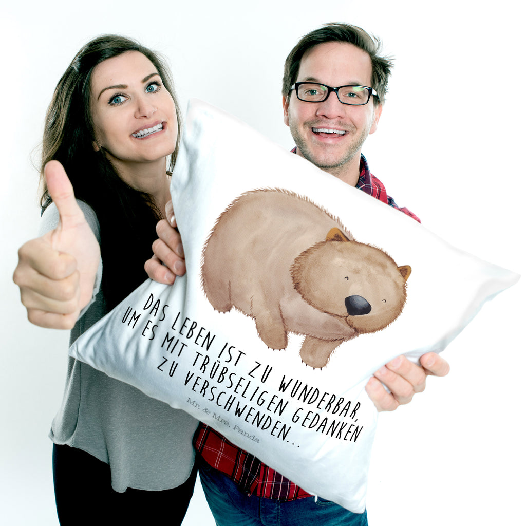 40x40 Kissen Wombat Kissenhülle, Kopfkissen, Sofakissen, Dekokissen, Motivkissen, Tiermotive, Gute Laune, lustige Sprüche, Tiere, Wombat, Das Leben ist schön, Motivation, Spruch, Australien