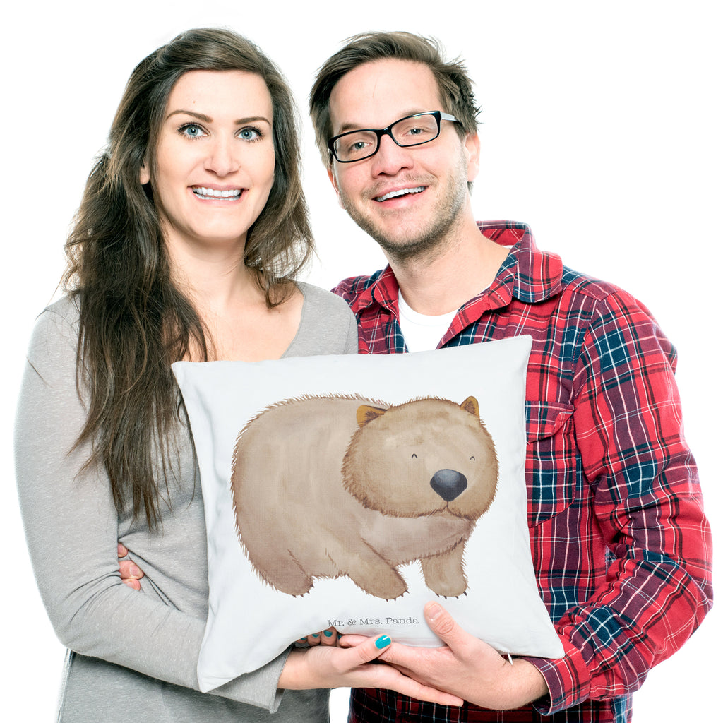 40x40 Kissen Wombat Kissenhülle, Kopfkissen, Sofakissen, Dekokissen, Motivkissen, Tiermotive, Gute Laune, lustige Sprüche, Tiere, Wombat, Das Leben ist schön, Motivation, Spruch, Australien