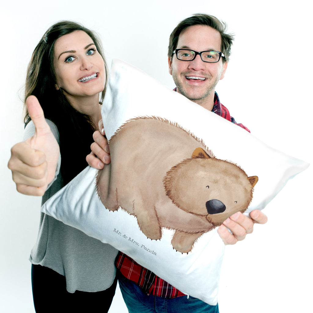 40x40 Kissen Wombat Kissenhülle, Kopfkissen, Sofakissen, Dekokissen, Motivkissen, Tiermotive, Gute Laune, lustige Sprüche, Tiere, Wombat, Das Leben ist schön, Motivation, Spruch, Australien