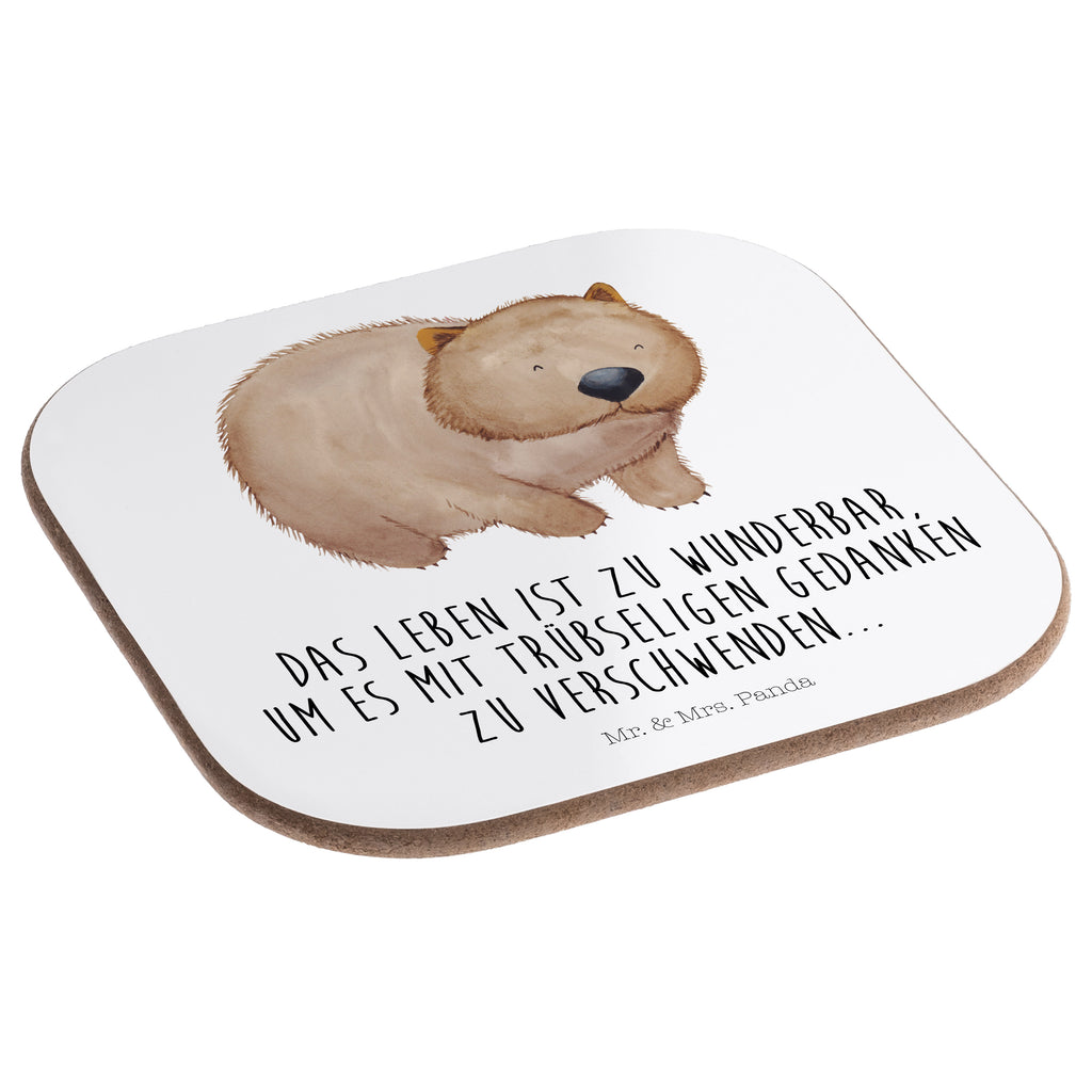 Quadratische Untersetzer Wombat Bierdeckel, Glasuntersetzer, Untersetzer Gläser, Getränkeuntersetzer, Tiermotive, Gute Laune, lustige Sprüche, Tiere, Wombat, Das Leben ist schön, Motivation, Spruch, Australien