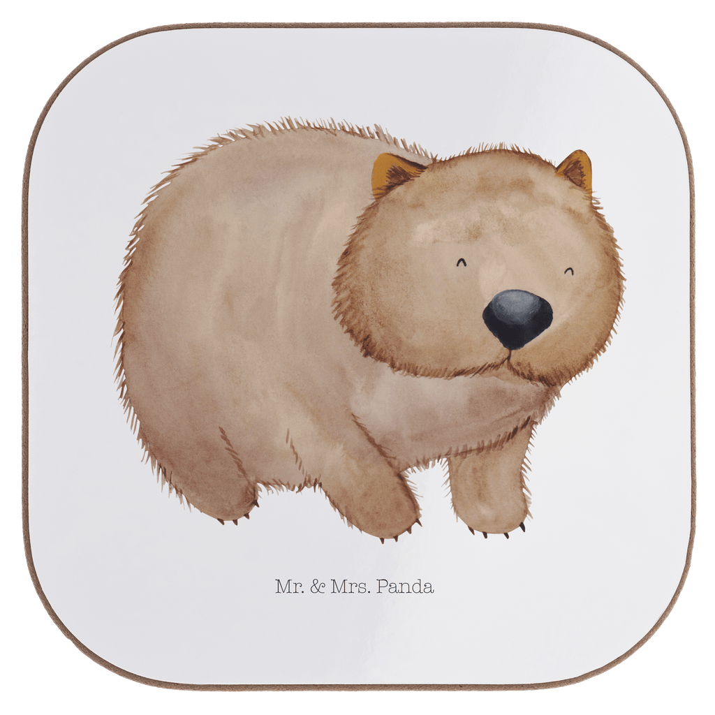 Quadratische Untersetzer Wombat Bierdeckel, Glasuntersetzer, Untersetzer Gläser, Getränkeuntersetzer, Tiermotive, Gute Laune, lustige Sprüche, Tiere, Wombat, Das Leben ist schön, Motivation, Spruch, Australien