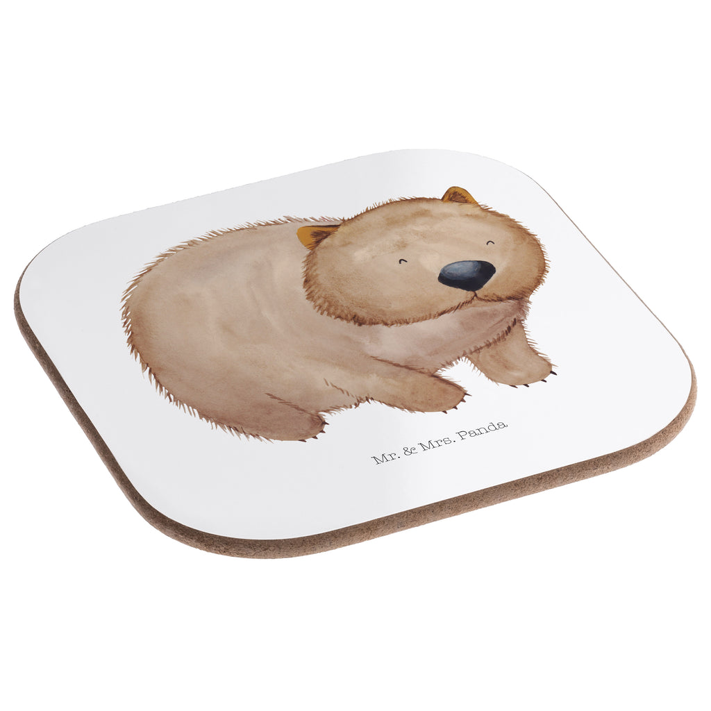 Quadratische Untersetzer Wombat Bierdeckel, Glasuntersetzer, Untersetzer Gläser, Getränkeuntersetzer, Tiermotive, Gute Laune, lustige Sprüche, Tiere, Wombat, Das Leben ist schön, Motivation, Spruch, Australien