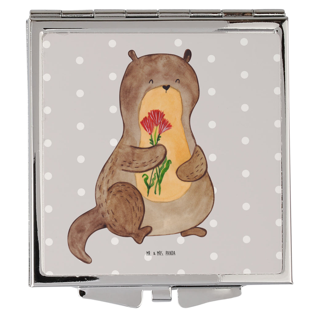 Handtaschenspiegel quadratisch Otter Blumenstrauß Spiegel, Handtasche, Quadrat, silber, schminken, Schminkspiegel, Otter, Fischotter, Seeotter, Otter Seeotter See Otter