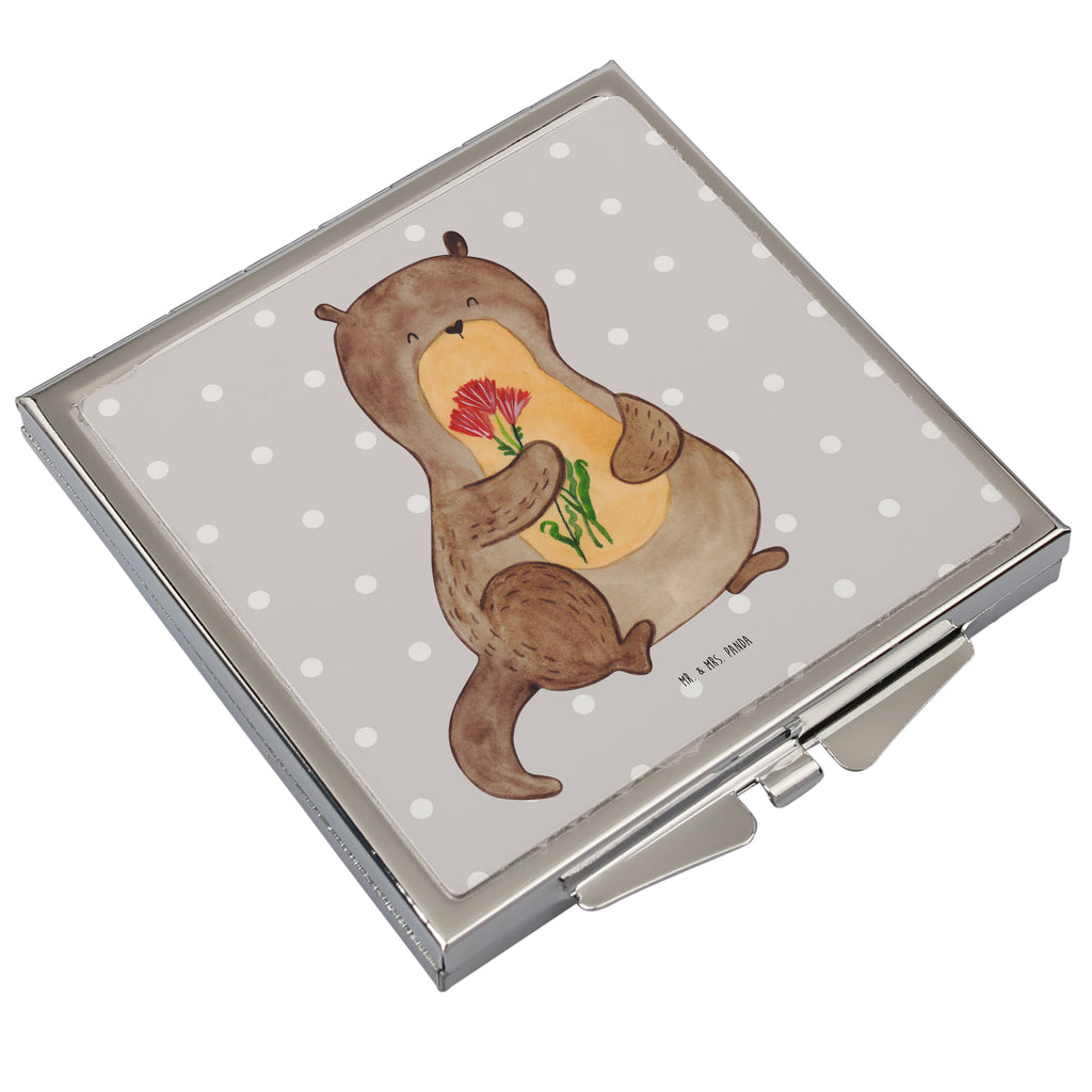 Handtaschenspiegel quadratisch Otter Blumenstrauß Spiegel, Handtasche, Quadrat, silber, schminken, Schminkspiegel, Otter, Fischotter, Seeotter, Otter Seeotter See Otter