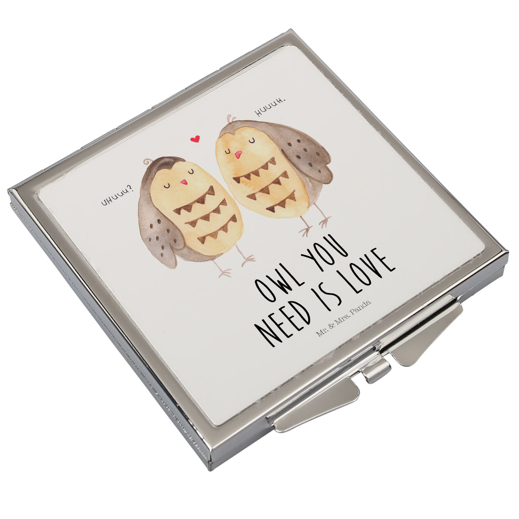 Handtaschenspiegel quadratisch Eule Liebe Spiegel, Handtasche, Quadrat, silber, schminken, Schminkspiegel, Eule, Eule Deko, Liebe, Hochzeit Spruch, Owl, All you need is love, Liebe Spruch, Freundin Geschenk, Freund, Wortspiel lustig