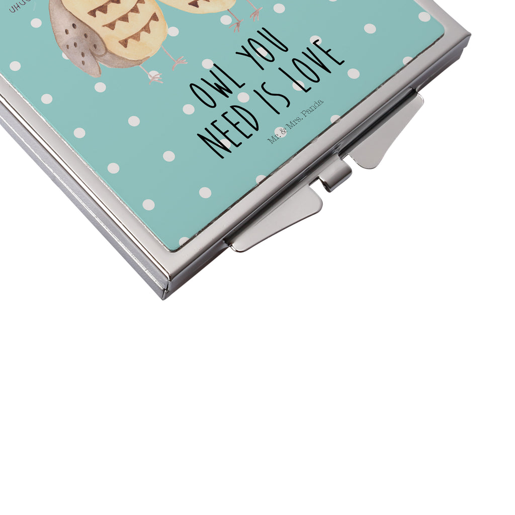Handtaschenspiegel quadratisch Eule Liebe Spiegel, Handtasche, Quadrat, silber, schminken, Schminkspiegel, Eule, Eule Deko, Liebe, Hochzeit Spruch, Owl, All you need is love, Liebe Spruch, Freundin Geschenk, Freund, Wortspiel lustig
