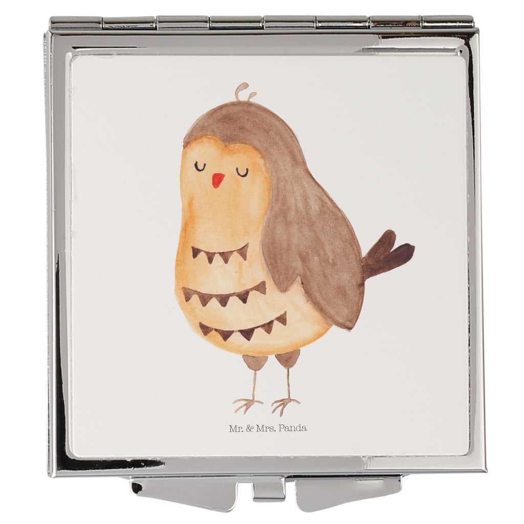 Handtaschenspiegel quadratisch Eule Zufrieden Spiegel, Handtasche, Quadrat, silber, schminken, Schminkspiegel, Eule, Eule Spruch, Eule deko, Owl, Liebe Spruch, Romantisch, Wortspiel lustig, Spruch schön, Geschenk Hochzeitstag