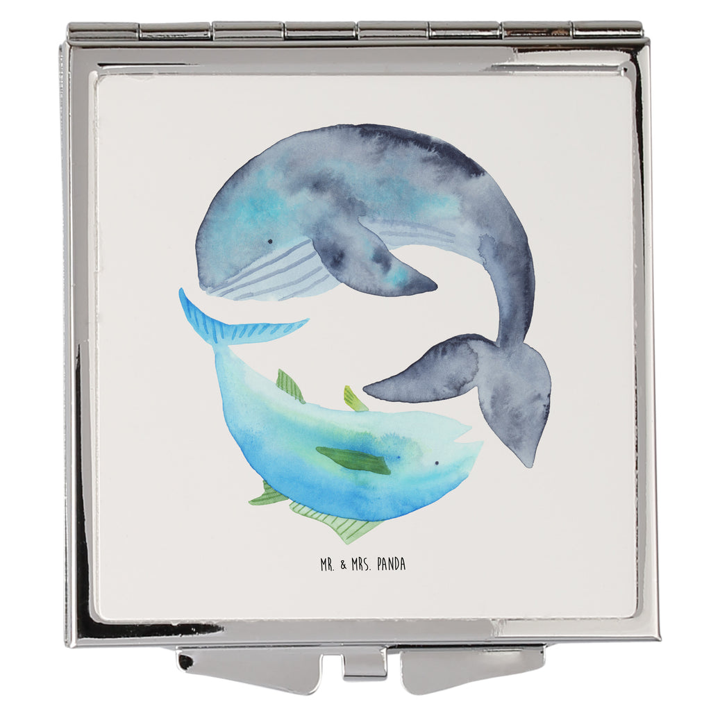 Handtaschenspiegel quadratisch Walfisch & Thunfisch Spiegel, Handtasche, Quadrat, silber, schminken, Schminkspiegel, Tiermotive, Gute Laune, lustige Sprüche, Tiere, Wal, Wahl, Tunfisch, Wortwitz lustig, Spruch lustig, Flachwitz, Witz, Spruch des Tages, Flachwitz Geschenk