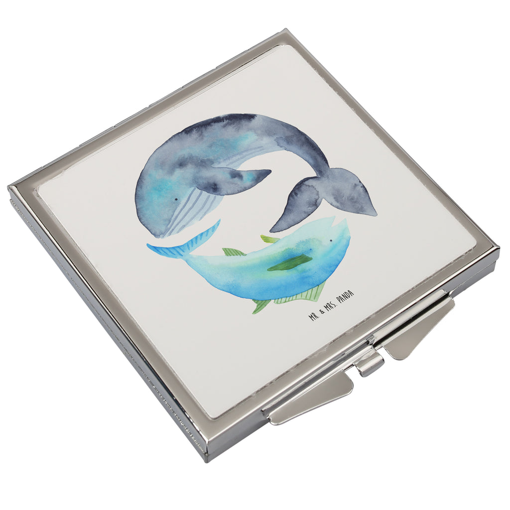 Handtaschenspiegel quadratisch Walfisch & Thunfisch Spiegel, Handtasche, Quadrat, silber, schminken, Schminkspiegel, Tiermotive, Gute Laune, lustige Sprüche, Tiere, Wal, Wahl, Tunfisch, Wortwitz lustig, Spruch lustig, Flachwitz, Witz, Spruch des Tages, Flachwitz Geschenk