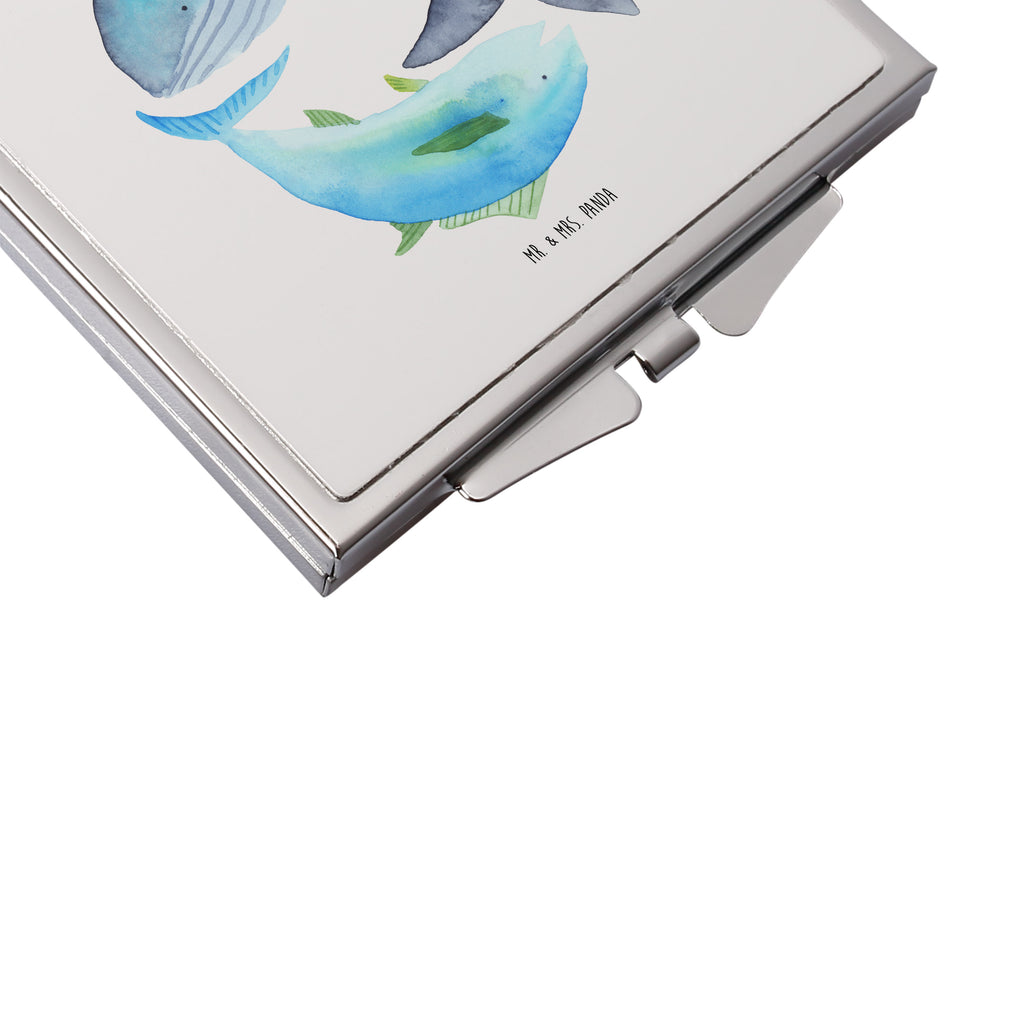 Handtaschenspiegel quadratisch Walfisch & Thunfisch Spiegel, Handtasche, Quadrat, silber, schminken, Schminkspiegel, Tiermotive, Gute Laune, lustige Sprüche, Tiere, Wal, Wahl, Tunfisch, Wortwitz lustig, Spruch lustig, Flachwitz, Witz, Spruch des Tages, Flachwitz Geschenk