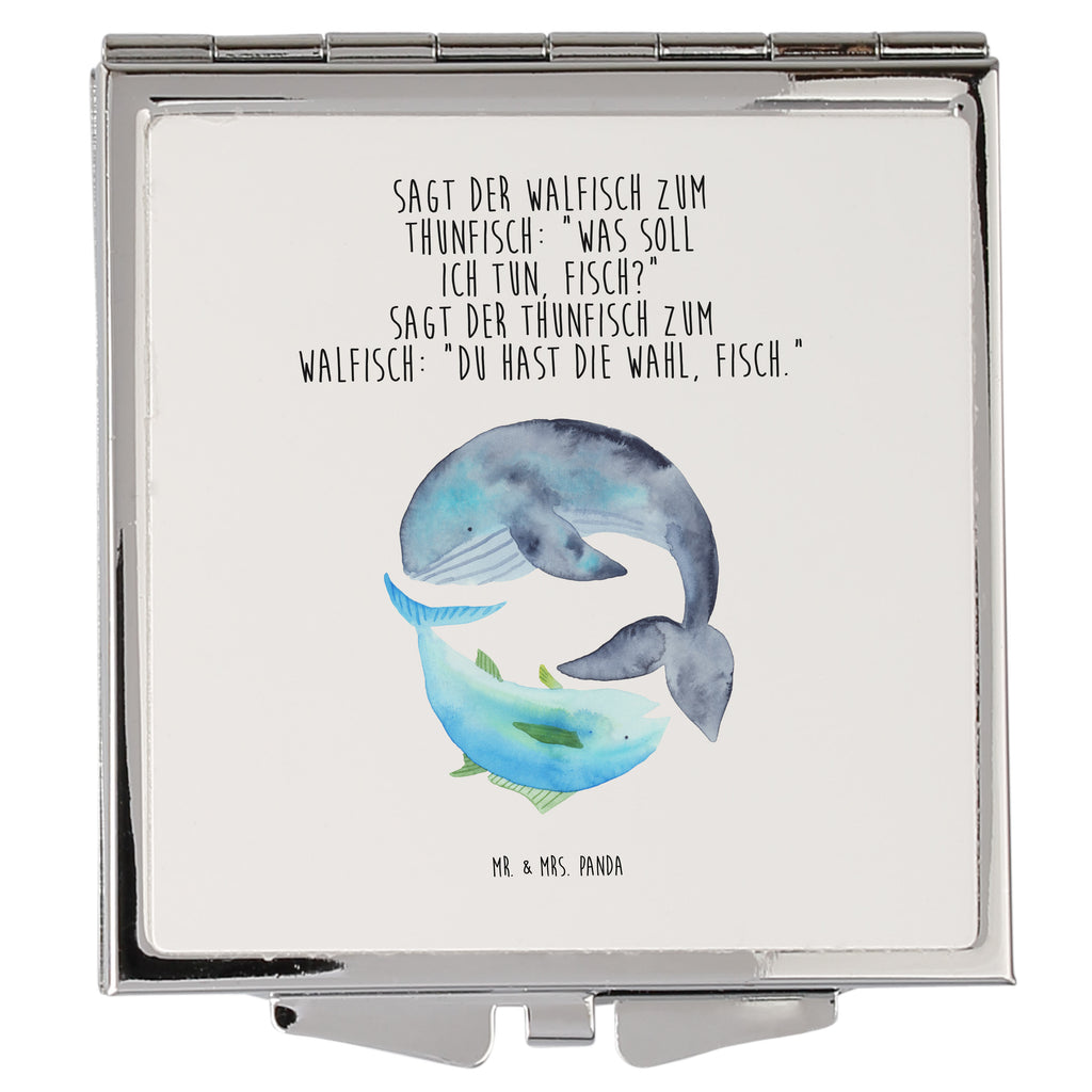 Handtaschenspiegel quadratisch Walfisch & Thunfisch Spiegel, Handtasche, Quadrat, silber, schminken, Schminkspiegel, Tiermotive, Gute Laune, lustige Sprüche, Tiere, Wal, Wahl, Tunfisch, Wortwitz lustig, Spruch lustig, Flachwitz, Witz, Spruch des Tages, Flachwitz Geschenk