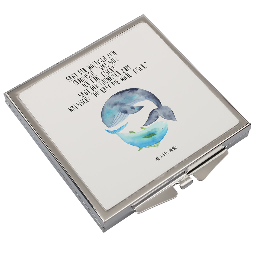 Handtaschenspiegel quadratisch Walfisch & Thunfisch Spiegel, Handtasche, Quadrat, silber, schminken, Schminkspiegel, Tiermotive, Gute Laune, lustige Sprüche, Tiere, Wal, Wahl, Tunfisch, Wortwitz lustig, Spruch lustig, Flachwitz, Witz, Spruch des Tages, Flachwitz Geschenk