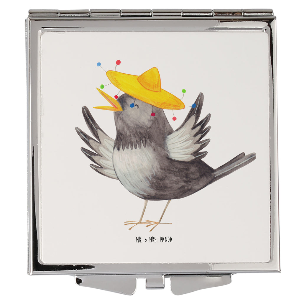Handtaschenspiegel quadratisch Rabe mit Sombrero Spiegel, Handtasche, Quadrat, silber, schminken, Schminkspiegel, Tiermotive, Gute Laune, lustige Sprüche, Tiere, Rabe, Vogel, Vögel, Spruch positiv, fröhlich sein, glücklich sein, Glück Spruch, froh, Elster, Motivation