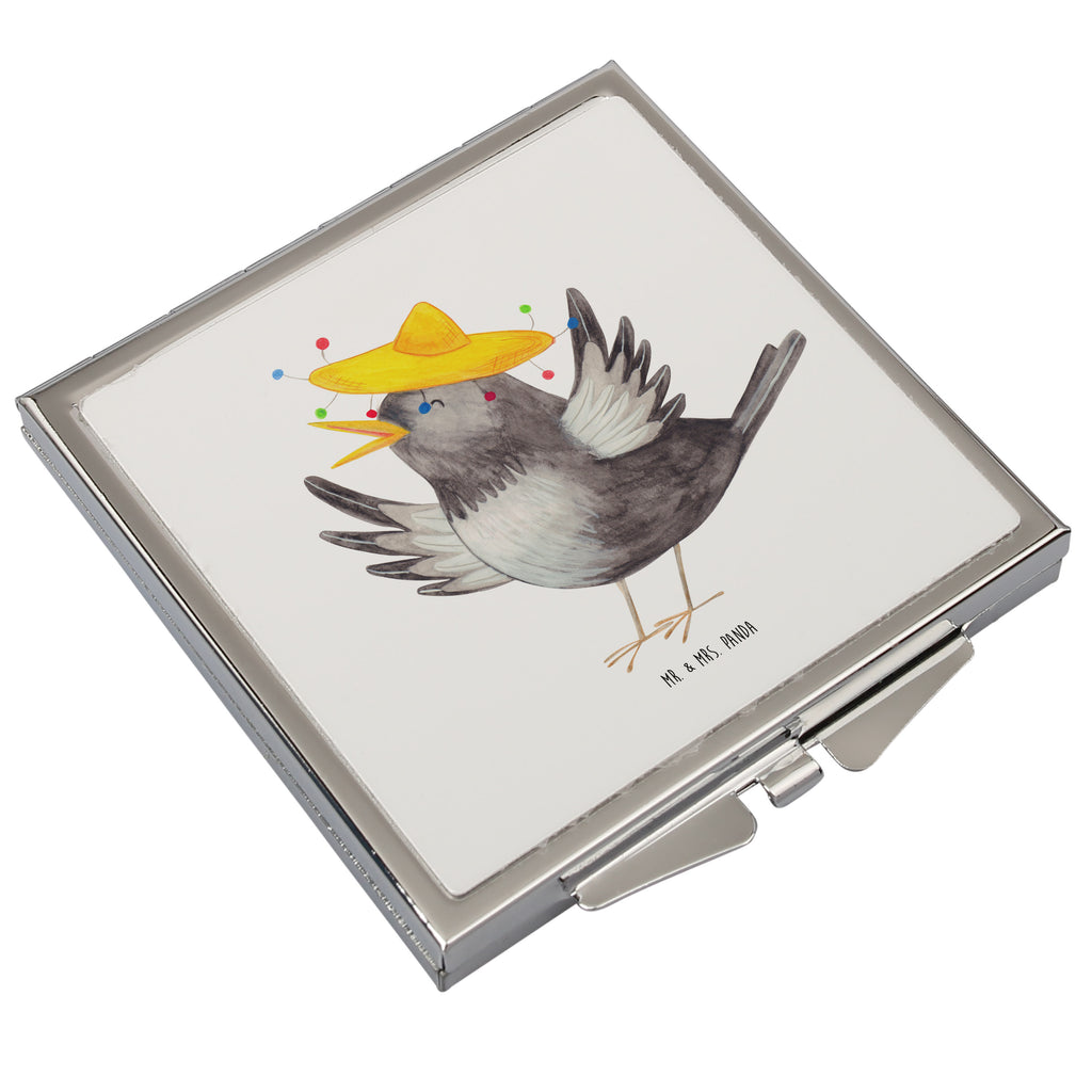 Handtaschenspiegel quadratisch Rabe mit Sombrero Spiegel, Handtasche, Quadrat, silber, schminken, Schminkspiegel, Tiermotive, Gute Laune, lustige Sprüche, Tiere, Rabe, Vogel, Vögel, Spruch positiv, fröhlich sein, glücklich sein, Glück Spruch, froh, Elster, Motivation