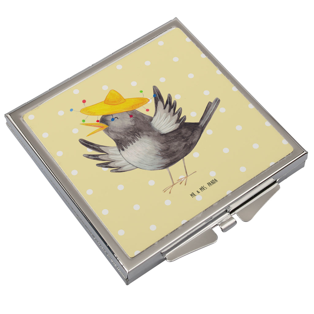 Handtaschenspiegel quadratisch Rabe mit Sombrero Spiegel, Handtasche, Quadrat, silber, schminken, Schminkspiegel, Tiermotive, Gute Laune, lustige Sprüche, Tiere, Rabe, Vogel, Vögel, Spruch positiv, fröhlich sein, glücklich sein, Glück Spruch, froh, Elster, Motivation