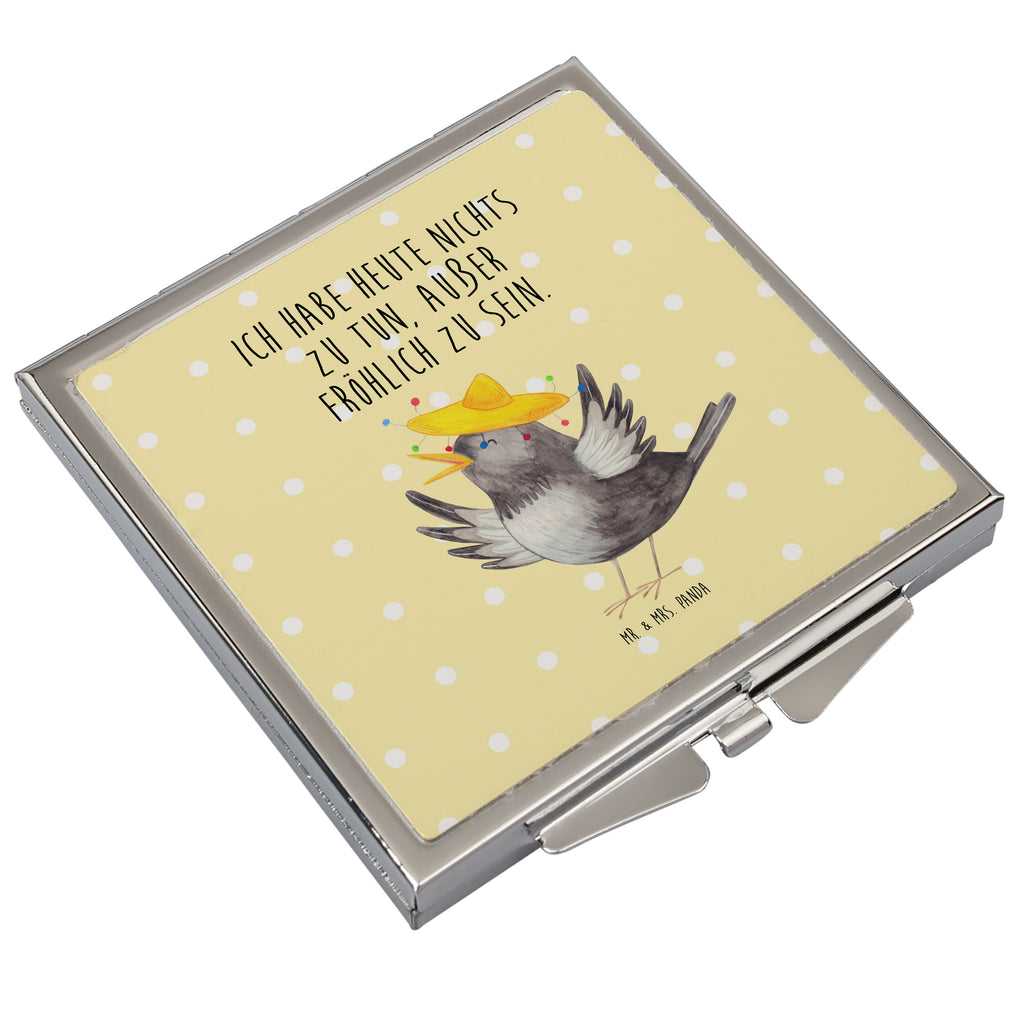Handtaschenspiegel quadratisch Rabe mit Sombrero Spiegel, Handtasche, Quadrat, silber, schminken, Schminkspiegel, Tiermotive, Gute Laune, lustige Sprüche, Tiere, Rabe, Vogel, Vögel, Spruch positiv, fröhlich sein, glücklich sein, Glück Spruch, froh, Elster, Motivation