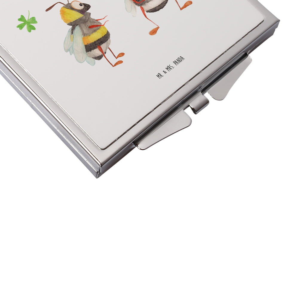 Handtaschenspiegel quadratisch Hummeln mit Kleeblatt Spiegel, Handtasche, Quadrat, silber, schminken, Schminkspiegel, Tiermotive, Gute Laune, lustige Sprüche, Tiere, Hummel, Biene, Spruch positiv, Biene Deko, Spruch schön, glücklich sein, glücklich werden, Spruch fröhlich