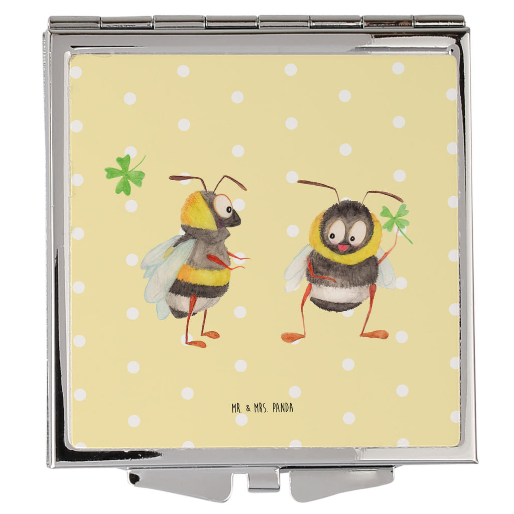 Handtaschenspiegel quadratisch Hummeln mit Kleeblatt Spiegel, Handtasche, Quadrat, silber, schminken, Schminkspiegel, Tiermotive, Gute Laune, lustige Sprüche, Tiere, Hummel, Biene, Spruch positiv, Biene Deko, Spruch schön, glücklich sein, glücklich werden, Spruch fröhlich