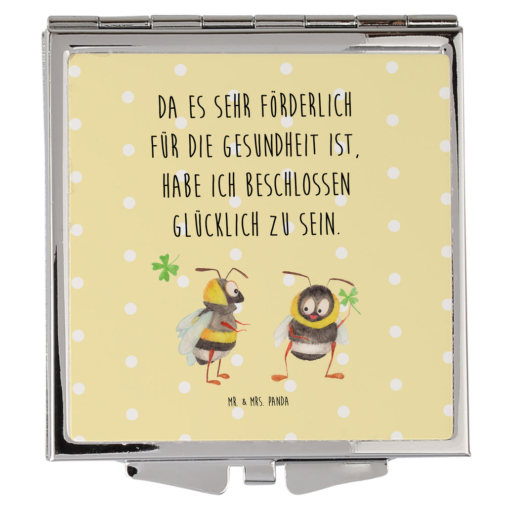 Handtaschenspiegel quadratisch Hummeln mit Kleeblatt Spiegel, Handtasche, Quadrat, silber, schminken, Schminkspiegel, Tiermotive, Gute Laune, lustige Sprüche, Tiere, Hummel, Biene, Spruch positiv, Biene Deko, Spruch schön, glücklich sein, glücklich werden, Spruch fröhlich