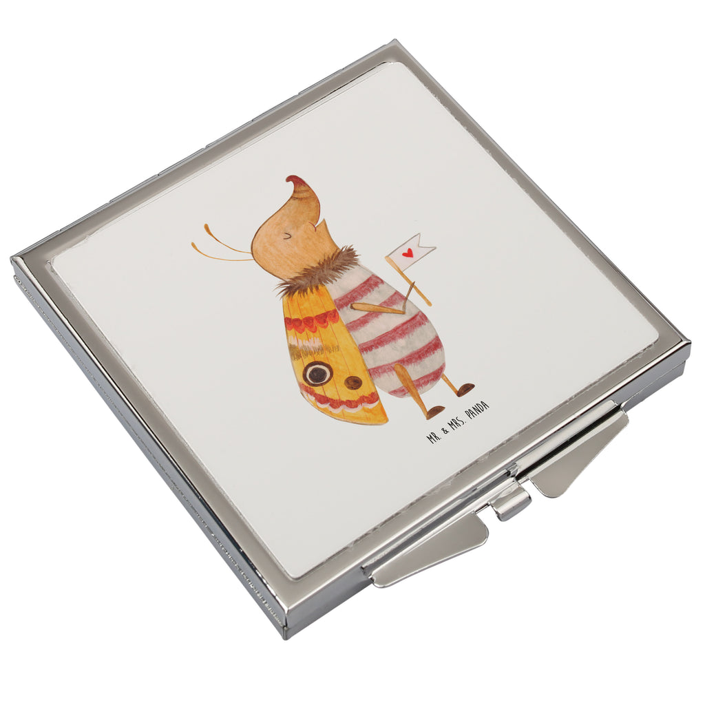 Handtaschenspiegel quadratisch Nachtfalter mit Fähnchen Spiegel, Handtasche, Quadrat, silber, schminken, Schminkspiegel, Tiermotive, Gute Laune, lustige Sprüche, Tiere, Nachtfalter, Käfer, Spruch lustig, Spruch witzig, süß, niedlich, Küche Deko, Was kostet die Welt