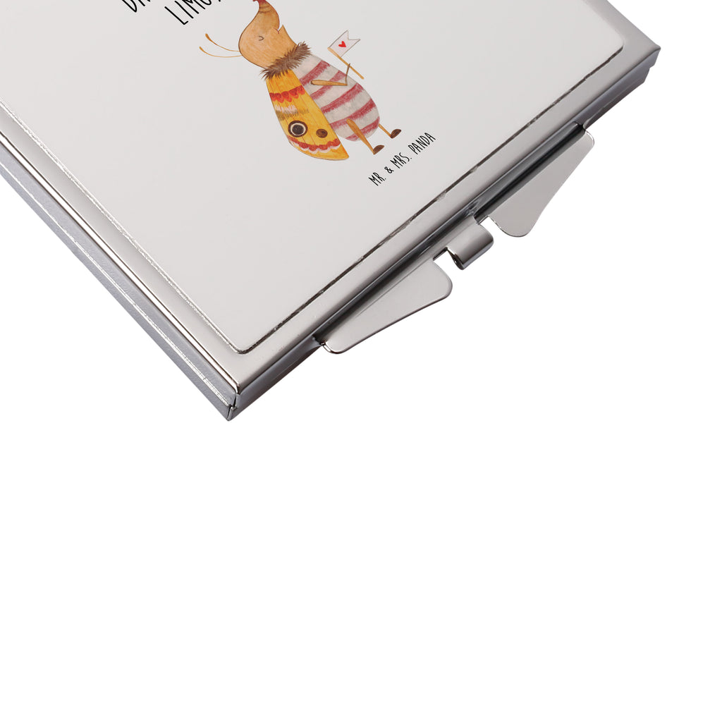 Handtaschenspiegel quadratisch Nachtfalter mit Fähnchen Spiegel, Handtasche, Quadrat, silber, schminken, Schminkspiegel, Tiermotive, Gute Laune, lustige Sprüche, Tiere, Nachtfalter, Käfer, Spruch lustig, Spruch witzig, süß, niedlich, Küche Deko, Was kostet die Welt
