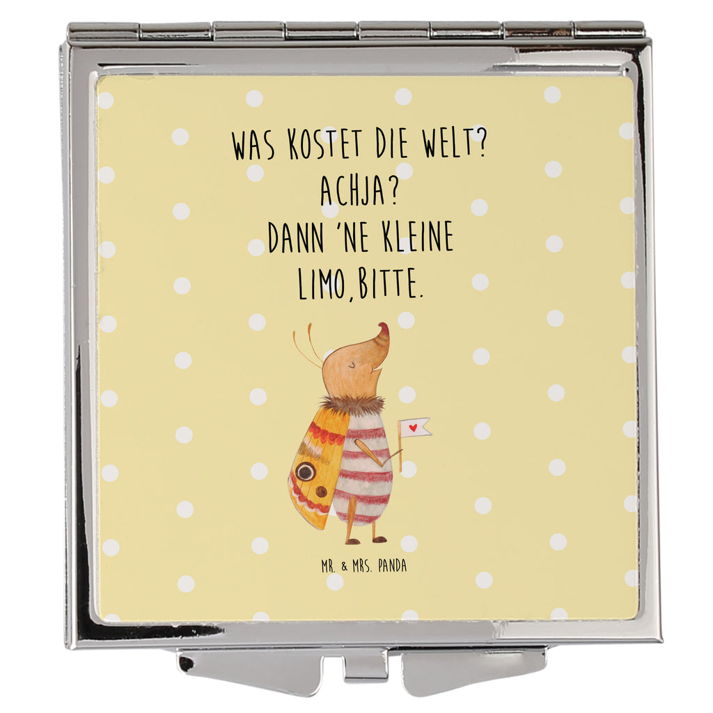 Handtaschenspiegel quadratisch Nachtfalter mit Fähnchen Spiegel, Handtasche, Quadrat, silber, schminken, Schminkspiegel, Tiermotive, Gute Laune, lustige Sprüche, Tiere, Nachtfalter, Käfer, Spruch lustig, Spruch witzig, süß, niedlich, Küche Deko, Was kostet die Welt