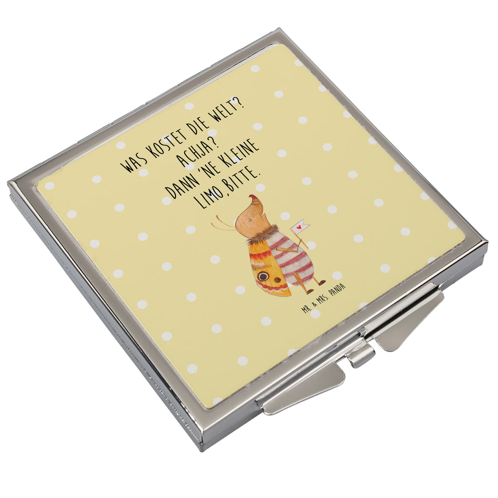 Handtaschenspiegel quadratisch Nachtfalter mit Fähnchen Spiegel, Handtasche, Quadrat, silber, schminken, Schminkspiegel, Tiermotive, Gute Laune, lustige Sprüche, Tiere, Nachtfalter, Käfer, Spruch lustig, Spruch witzig, süß, niedlich, Küche Deko, Was kostet die Welt