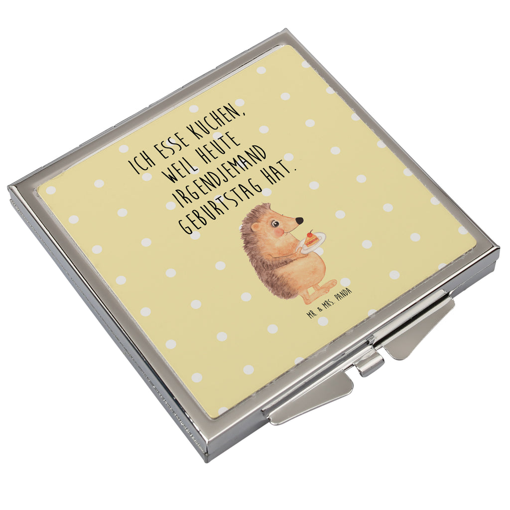 Handtaschenspiegel quadratisch Igel mit Kuchenstück Spiegel, Handtasche, Quadrat, silber, schminken, Schminkspiegel, Tiermotive, Gute Laune, lustige Sprüche, Tiere, Igel, Essen Spruch, Kuchen, Backen Geschenk, Kuchen backen, Einladung Party, Geburtstagskuchen, Torte