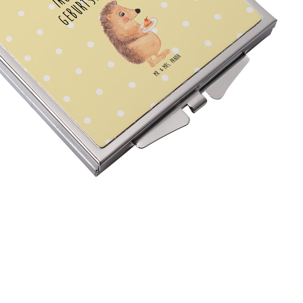 Handtaschenspiegel quadratisch Igel mit Kuchenstück Spiegel, Handtasche, Quadrat, silber, schminken, Schminkspiegel, Tiermotive, Gute Laune, lustige Sprüche, Tiere, Igel, Essen Spruch, Kuchen, Backen Geschenk, Kuchen backen, Einladung Party, Geburtstagskuchen, Torte