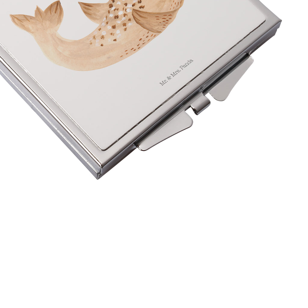 Handtaschenspiegel quadratisch Robbe liegend Spiegel, Handtasche, Quadrat, silber, schminken, Schminkspiegel, Tiermotive, Gute Laune, lustige Sprüche, Tiere, Robbe, Robben, Seehund, Strand, Meerestier, Ostsee, Nordsee, Lachen, Freude