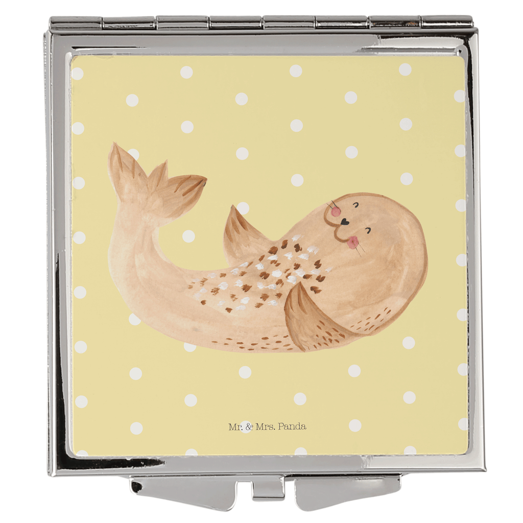 Handtaschenspiegel quadratisch Robbe liegend Spiegel, Handtasche, Quadrat, silber, schminken, Schminkspiegel, Tiermotive, Gute Laune, lustige Sprüche, Tiere, Robbe, Robben, Seehund, Strand, Meerestier, Ostsee, Nordsee, Lachen, Freude