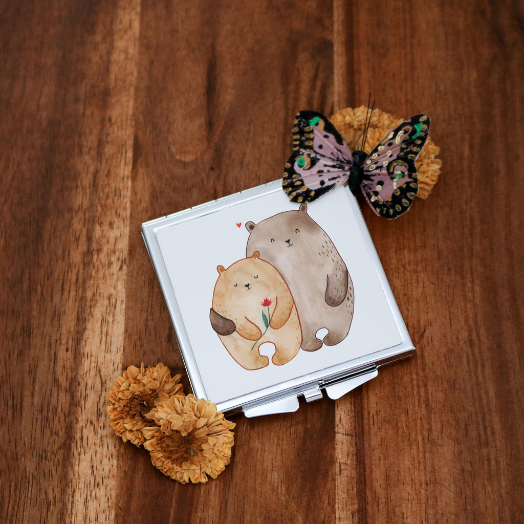 Handtaschenspiegel quadratisch Bären Liebe Spiegel, Handtasche, Quadrat, silber, schminken, Schminkspiegel, Liebe, Partner, Freund, Freundin, Ehemann, Ehefrau, Heiraten, Verlobung, Heiratsantrag, Liebesgeschenk, Jahrestag, Hocheitstag, Verliebt, Verlobt, Verheiratet, Geschenk Freundin, Geschenk Freund, Liebesbeweis, Hochzeitstag, Geschenk Hochzeit, Bären, Bärchen, Bär