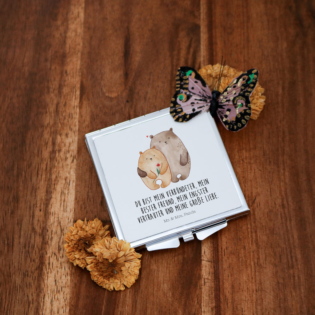 Handtaschenspiegel quadratisch Bären Liebe Spiegel, Handtasche, Quadrat, silber, schminken, Schminkspiegel, Liebe, Partner, Freund, Freundin, Ehemann, Ehefrau, Heiraten, Verlobung, Heiratsantrag, Liebesgeschenk, Jahrestag, Hocheitstag, Verliebt, Verlobt, Verheiratet, Geschenk Freundin, Geschenk Freund, Liebesbeweis, Hochzeitstag, Geschenk Hochzeit, Bären, Bärchen, Bär
