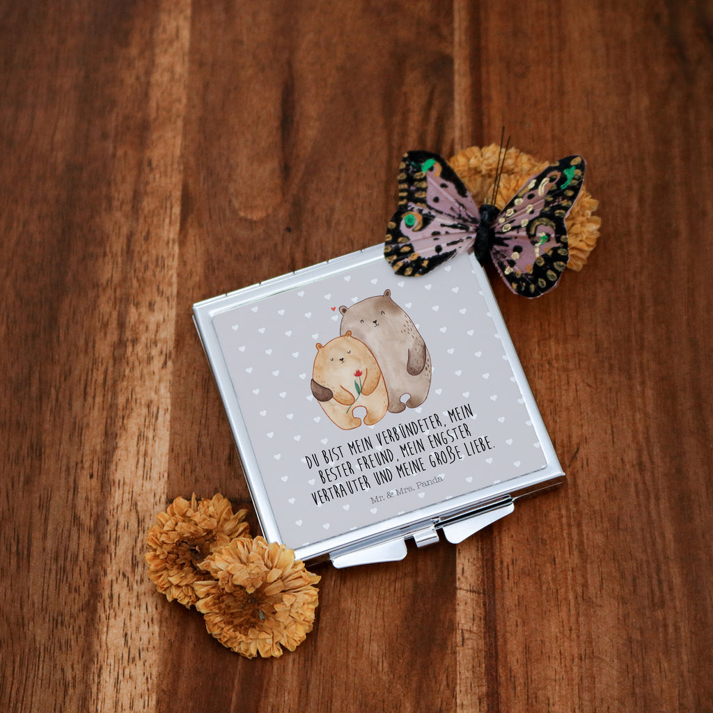 Handtaschenspiegel quadratisch Bären Liebe Spiegel, Handtasche, Quadrat, silber, schminken, Schminkspiegel, Liebe, Partner, Freund, Freundin, Ehemann, Ehefrau, Heiraten, Verlobung, Heiratsantrag, Liebesgeschenk, Jahrestag, Hocheitstag, Verliebt, Verlobt, Verheiratet, Geschenk Freundin, Geschenk Freund, Liebesbeweis, Hochzeitstag, Geschenk Hochzeit, Bären, Bärchen, Bär