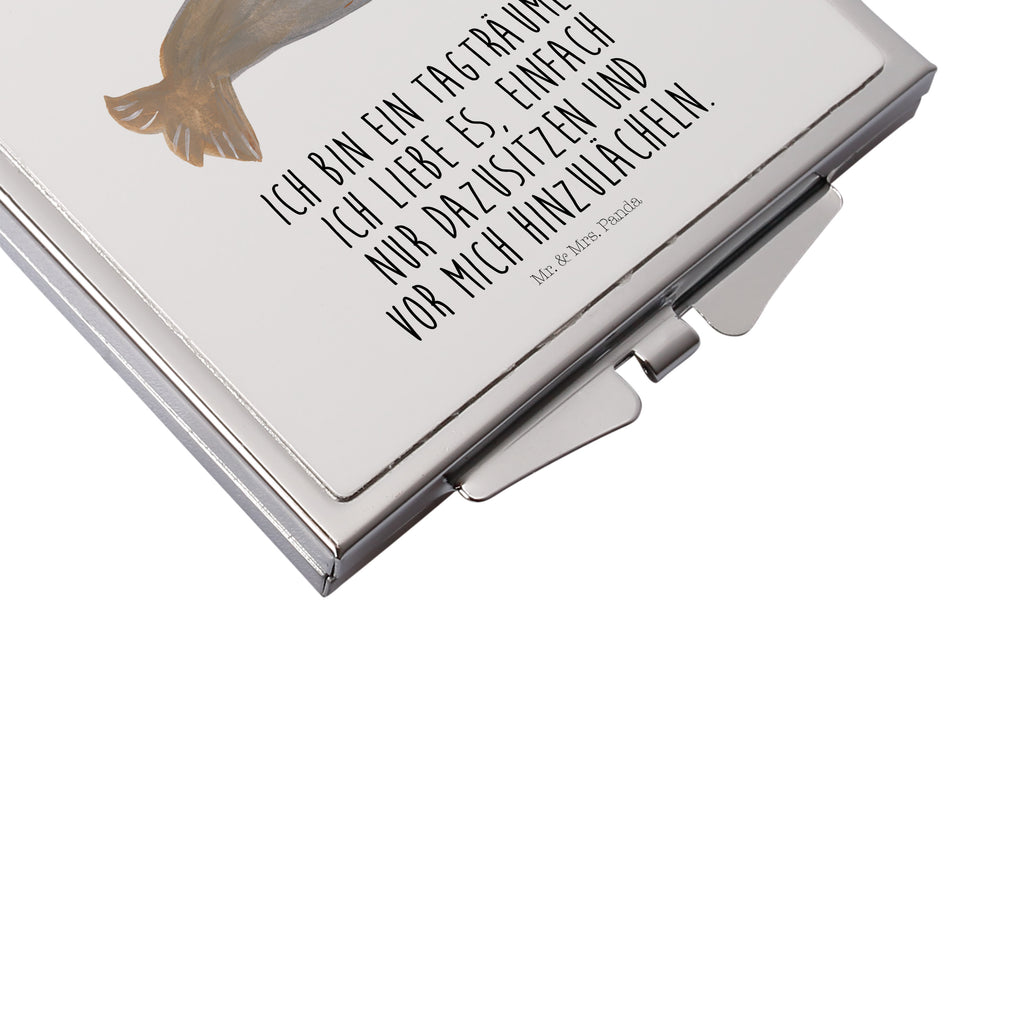 Handtaschenspiegel quadratisch Robbe lachend Spiegel, Handtasche, Quadrat, silber, schminken, Schminkspiegel, Tiermotive, Gute Laune, lustige Sprüche, Tiere, Robbe, Robben, Seehund, Strand, Meerestier, Ostsee, Nordsee