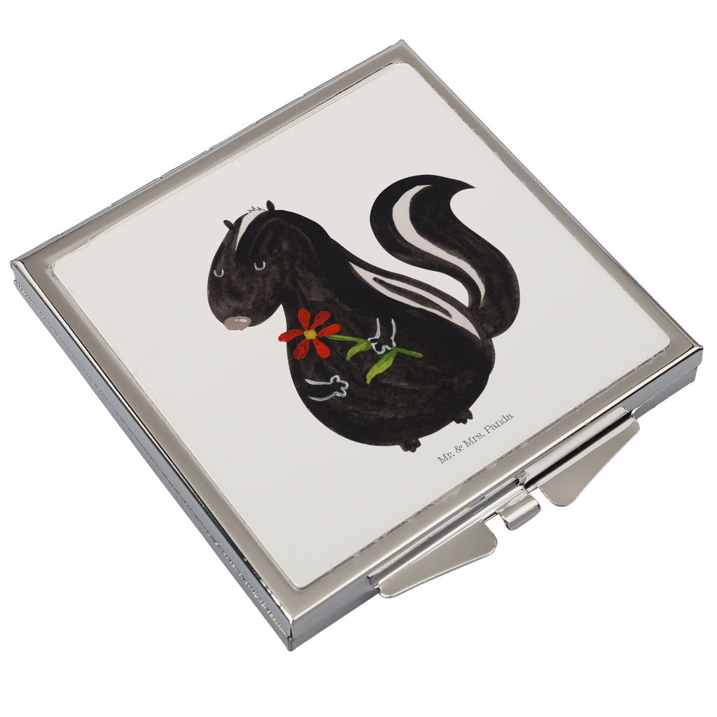 Handtaschenspiegel quadratisch Stinktier Blume Spiegel, Handtasche, Quadrat, silber, schminken, Schminkspiegel, Stinktier, Skunk, Wildtier, Raubtier, Stinker, Stinki, Tagträumer, verträumt, Dreams, Träume