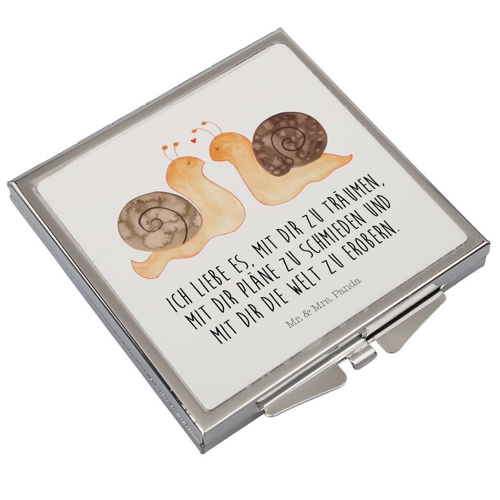 Handtaschenspiegel quadratisch Schnecken Liebe Spiegel, Handtasche, Quadrat, silber, schminken, Schminkspiegel, Liebe, Partner, Freund, Freundin, Ehemann, Ehefrau, Heiraten, Verlobung, Heiratsantrag, Liebesgeschenk, Jahrestag, Hocheitstag