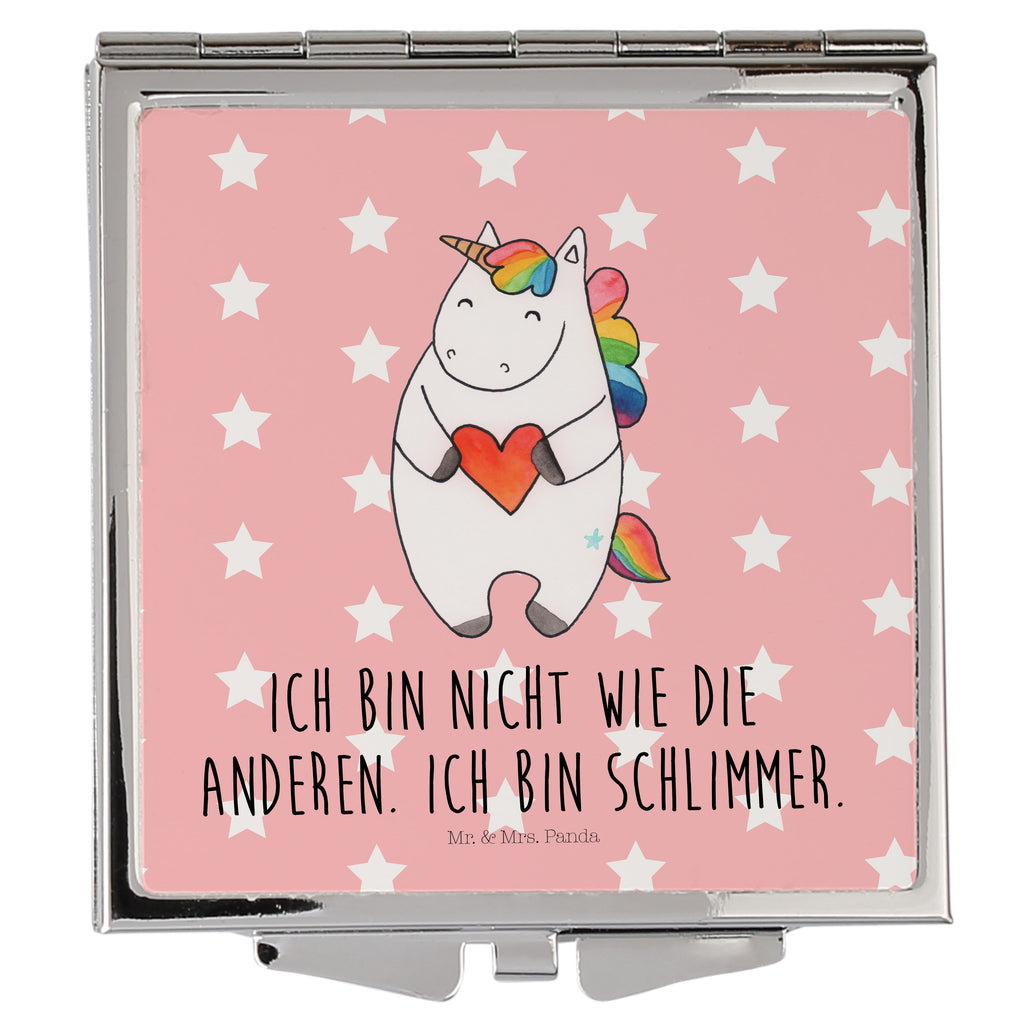 Handtaschenspiegel quadratisch Einhorn Herz Spiegel, Handtasche, Quadrat, silber, schminken, Schminkspiegel, Einhorn, Einhörner, Einhorn Deko, Pegasus, Unicorn, Herz, schlimm, böse, witzig, lustig, Freundin, anders, bunt