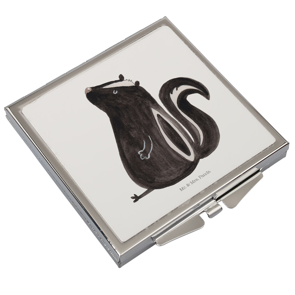 Handtaschenspiegel quadratisch Stinktier sitzend Spiegel, Handtasche, Quadrat, silber, schminken, Schminkspiegel, Stinktier, Skunk, Wildtier, Raubtier, Stinker, Stinki, Spruch, Büro, Recht, Besserwisser