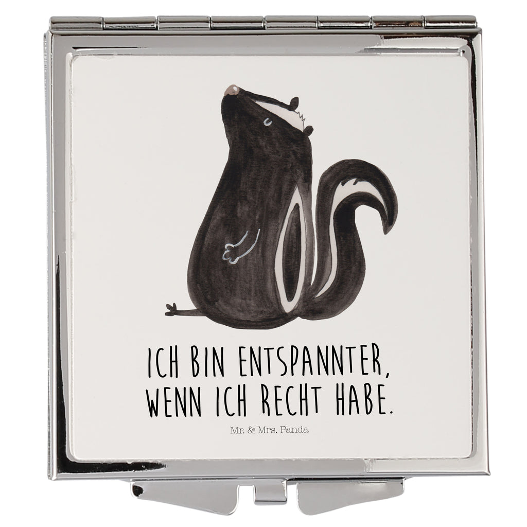 Handtaschenspiegel quadratisch Stinktier sitzend Spiegel, Handtasche, Quadrat, silber, schminken, Schminkspiegel, Stinktier, Skunk, Wildtier, Raubtier, Stinker, Stinki, Spruch, Büro, Recht, Besserwisser