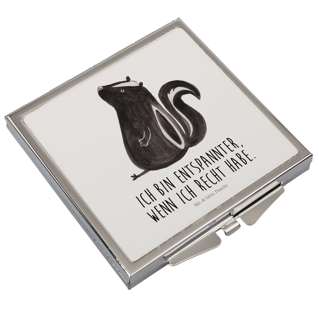 Handtaschenspiegel quadratisch Stinktier sitzend Spiegel, Handtasche, Quadrat, silber, schminken, Schminkspiegel, Stinktier, Skunk, Wildtier, Raubtier, Stinker, Stinki, Spruch, Büro, Recht, Besserwisser