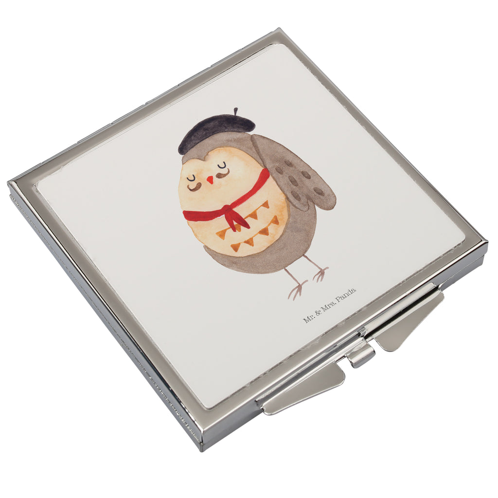 Handtaschenspiegel quadratisch Eule Französisch Spiegel, Handtasche, Quadrat, silber, schminken, Schminkspiegel, Eule, Eulen, Eule Deko, Owl, hibou, La vie est belle, das Leben ist schön, Spruch schön, Spruch Französisch, Frankreich