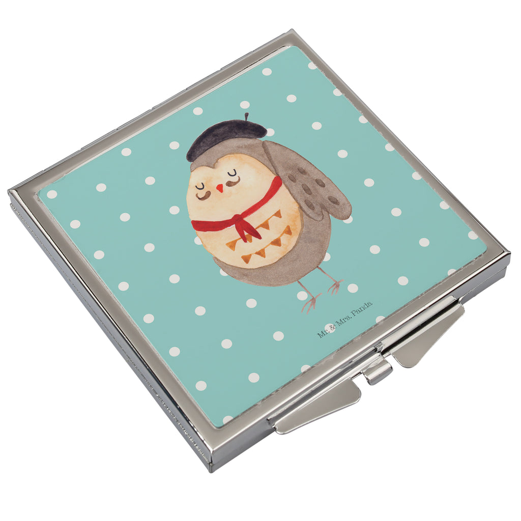Handtaschenspiegel quadratisch Eule Französisch Spiegel, Handtasche, Quadrat, silber, schminken, Schminkspiegel, Eule, Eulen, Eule Deko, Owl, hibou, La vie est belle, das Leben ist schön, Spruch schön, Spruch Französisch, Frankreich