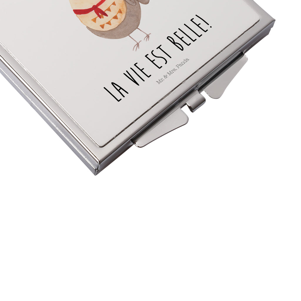 Handtaschenspiegel quadratisch Eule Französisch Spiegel, Handtasche, Quadrat, silber, schminken, Schminkspiegel, Eule, Eulen, Eule Deko, Owl, hibou, La vie est belle, das Leben ist schön, Spruch schön, Spruch Französisch, Frankreich