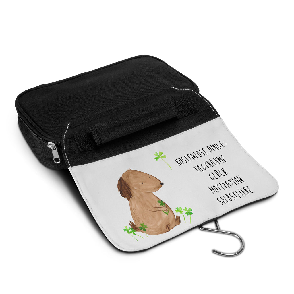 Kulturbeutel Hund Kleeblatt Kulturbeutel, Zum Aufhängen, Waschtasche, Kosmetiktasche, Damen, Herren, Aufbewahrungstasche, Schminktasche, Kosmetikbeutel, Organizer, Kulturtasche, Schminkutensil, Hund, Hundemotiv, Haustier, Hunderasse, Tierliebhaber, Hundebesitzer, Sprüche, Kleeblatt, Glück, Tagträume, Motivation, Neuanfang, Geschenk, Glücksbringer, Selbstliebe, Achtsamkeit