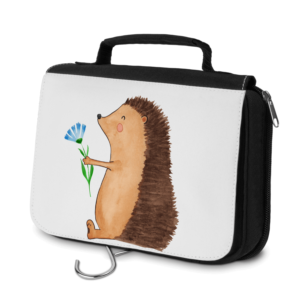 Kulturbeutel Igel mit Blume Kulturbeutel, Zum Aufhängen, Waschtasche, Kosmetiktasche, Damen, Herren, Aufbewahrungstasche, Schminktasche, Kosmetikbeutel, Organizer, Kulturtasche, Schminkutensil, Tiermotive, Gute Laune, lustige Sprüche, Tiere, Igel, Gute Besserung, Genesungswünsche, Krankheit, Krankenhaus, krank, Besuch