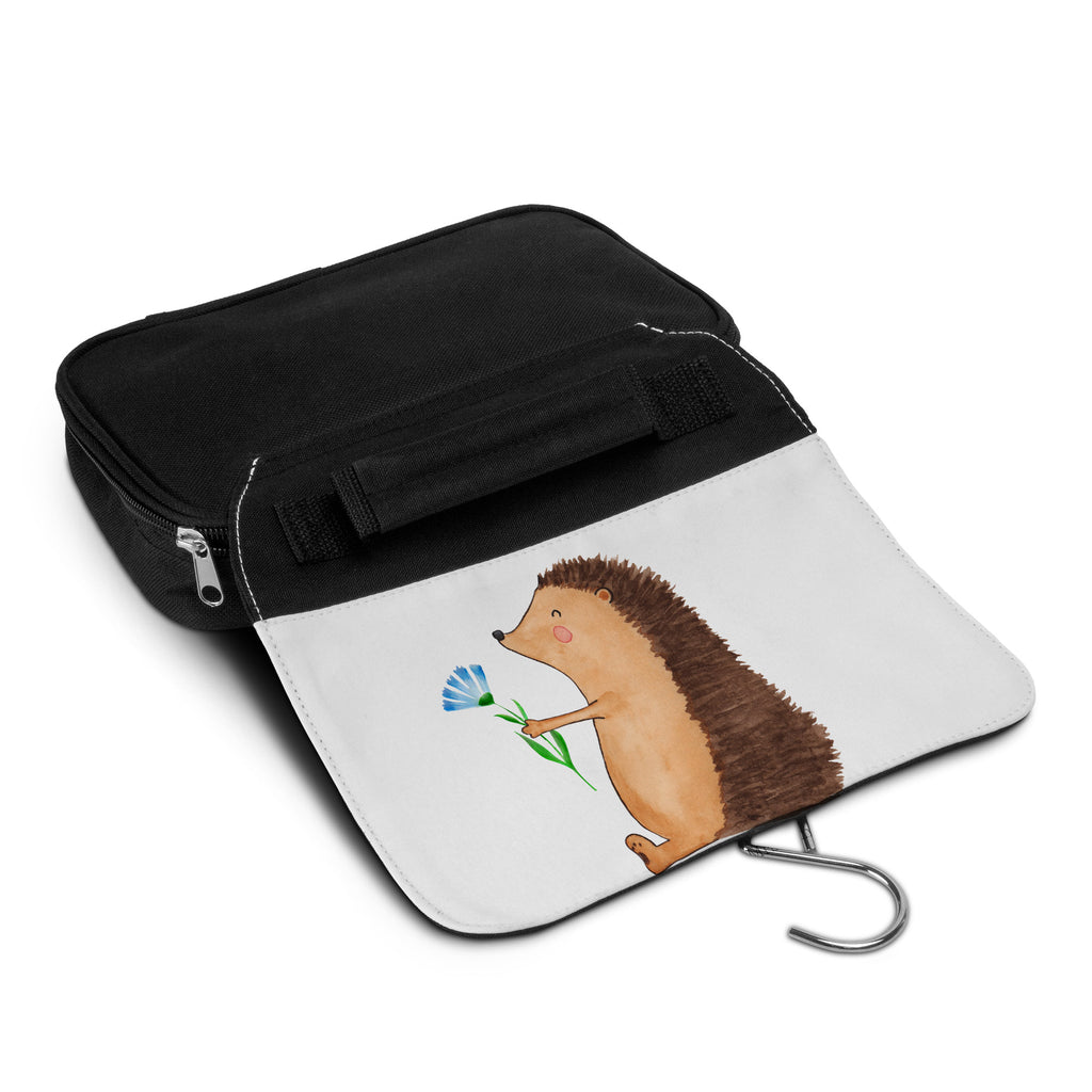 Kulturbeutel Igel mit Blume Kulturbeutel, Zum Aufhängen, Waschtasche, Kosmetiktasche, Damen, Herren, Aufbewahrungstasche, Schminktasche, Kosmetikbeutel, Organizer, Kulturtasche, Schminkutensil, Tiermotive, Gute Laune, lustige Sprüche, Tiere, Igel, Gute Besserung, Genesungswünsche, Krankheit, Krankenhaus, krank, Besuch