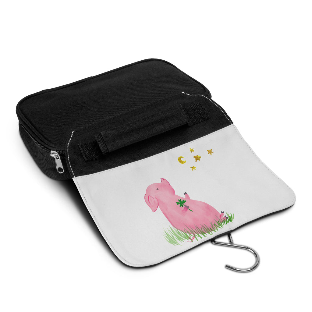 Kulturbeutel Glücksschwein Kulturbeutel, Zum Aufhängen, Waschtasche, Kosmetiktasche, Damen, Herren, Aufbewahrungstasche, Schminktasche, Kosmetikbeutel, Organizer, Kulturtasche, Schminkutensil, Tiermotive, Gute Laune, lustige Sprüche, Tiere, Glücksschwein. Glück, Schwein, Schweinchen, Sterne, Sernchen, Ziele, Träume, Motivation, Glücksbringer
