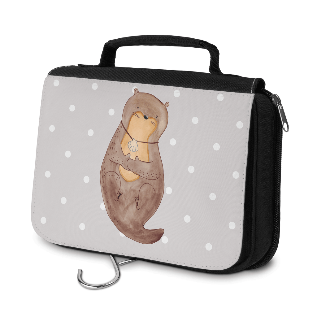 Kulturbeutel Otter mit Muschelmedaillon Kulturbeutel, Zum Aufhängen, Waschtasche, Kosmetiktasche, Damen, Herren, Aufbewahrungstasche, Schminktasche, Kosmetikbeutel, Organizer, Kulturtasche, Schminkutensil, Otter, Fischotter, Seeotter, Otterliebe, grübeln, träumen, Motivation, Tagträumen, Büro