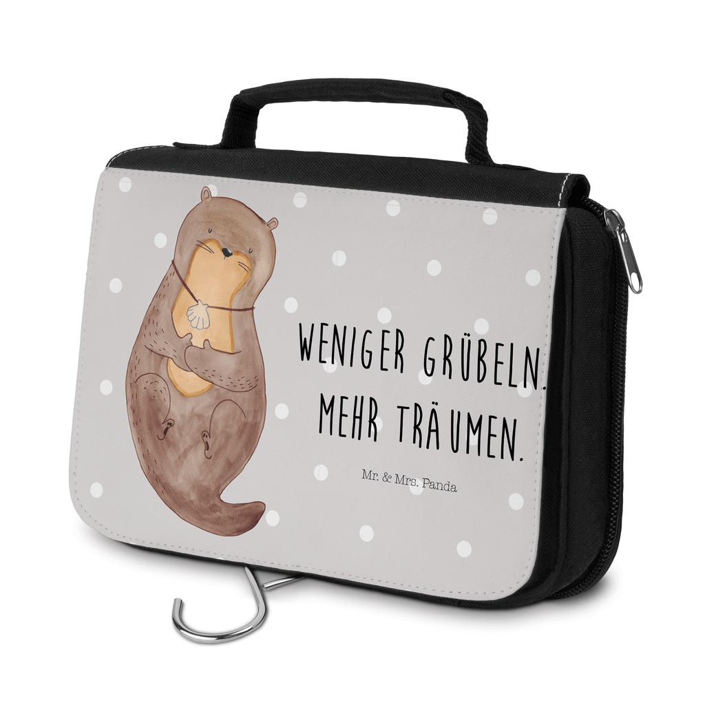 Kulturbeutel Otter mit Muschelmedaillon Kulturbeutel, Zum Aufhängen, Waschtasche, Kosmetiktasche, Damen, Herren, Aufbewahrungstasche, Schminktasche, Kosmetikbeutel, Organizer, Kulturtasche, Schminkutensil, Otter, Fischotter, Seeotter, Otterliebe, grübeln, träumen, Motivation, Tagträumen, Büro